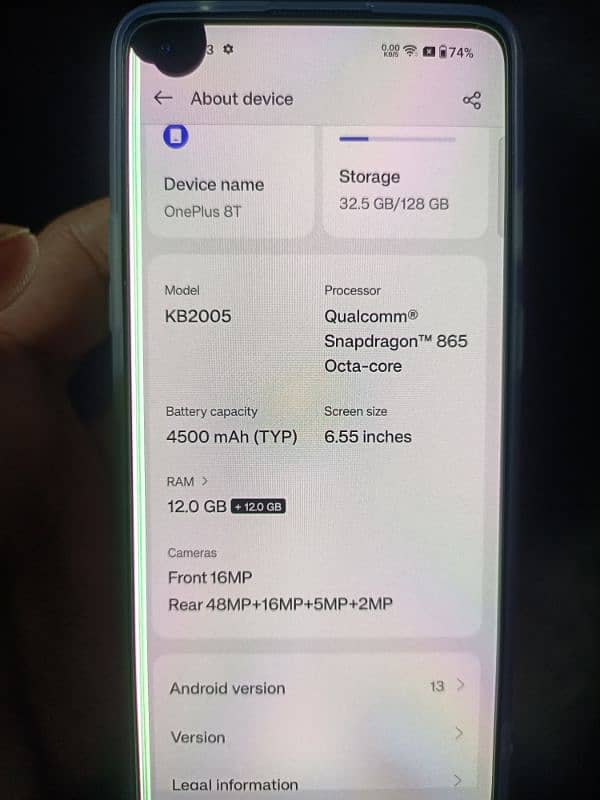 oneplus 8t 128gb ufs rom 12+12 gb ram Android 13 1