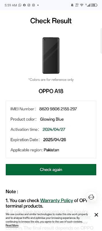 Oppo A18 128 gb 8 ram 3