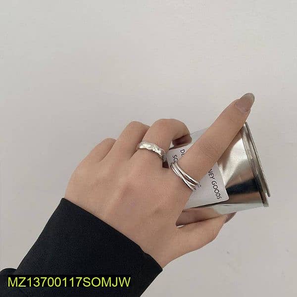 2 pcs alloy silver plated plain rings set 0