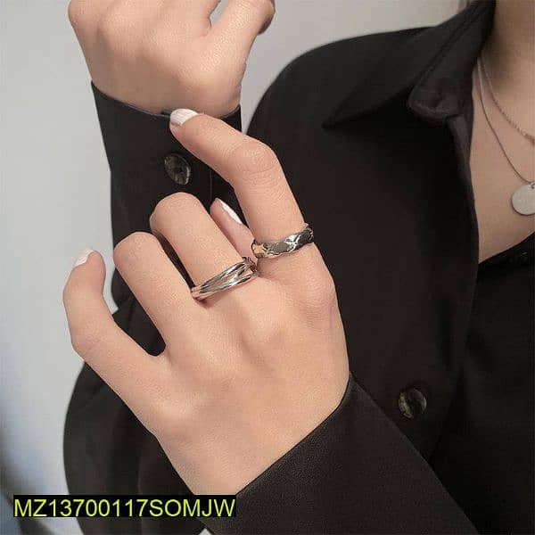 2 pcs alloy silver plated plain rings set 3