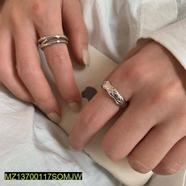 2 pcs alloy silver plated plain rings set 4