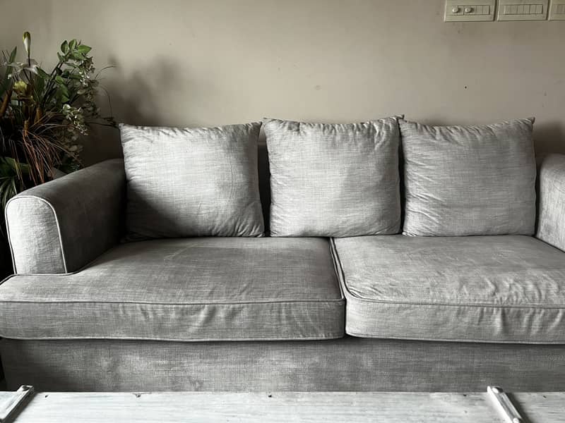 Softly used Grey, 3+2 piece sofa set 0