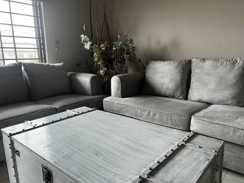 Softly used Grey, 3+2 piece sofa set 3