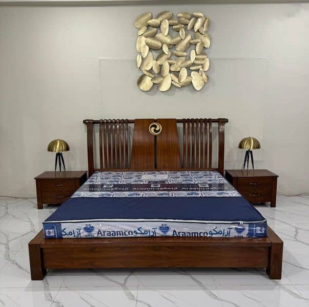 solid bed dressing with side tables with mattress 3