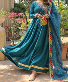 Stitched brand new teal coloured frock and dupatta