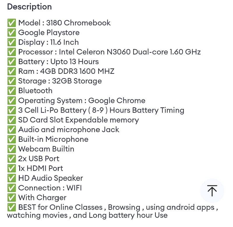 Dell Chromebook 3180 Playstore Supported 4GB DDR3 16GB ROM Display 4