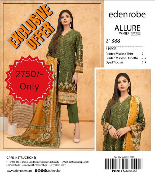 EDENROBE VISCOSE/3PCS/NEW LATEST DESIGN/UNSTITCHED 0