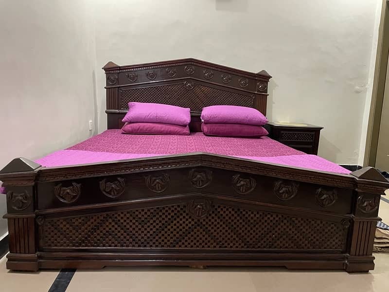 King Size Wooden Bed with Side Table and Dressing 0