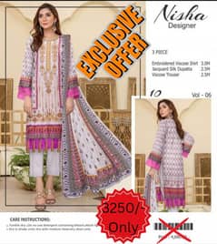 3PC/NISHA DESIGNER/VISCOSE/EMBROIDERD/UNSTITCHED/NEW WINTER COLLECTION