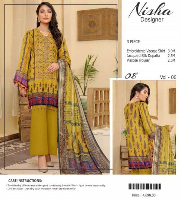 3PC/NISHA DESIGNER/VISCOSE/EMBROIDERD/UNSTITCHED/NEW WINTER COLLECTION 6