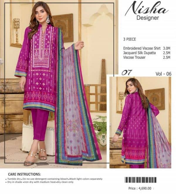 3PC/NISHA DESIGNER/VISCOSE/EMBROIDERD/UNSTITCHED/NEW WINTER COLLECTION 8