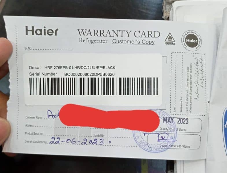 Haier E-star  HRF-276 in Warranty 1