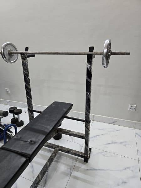 Multi Purpose Bench with Barbell and Plates 0