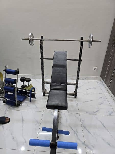 Multi Purpose Bench with Barbell and Plates 3