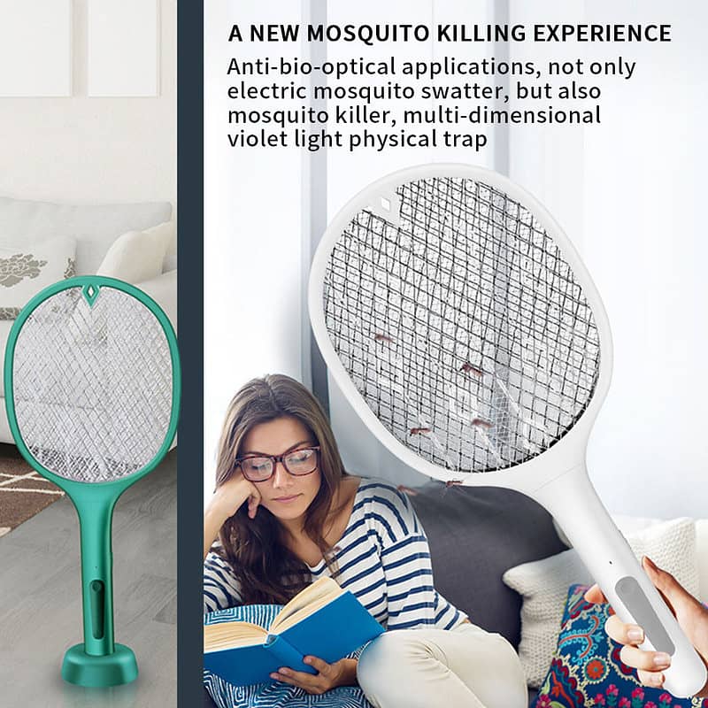 Electric Rechargeable Mosquito Racket Killer 2 In 1 With Base Holder 4