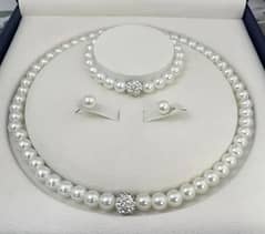 Faux Pearl Necklace, Bracelet and Earrings