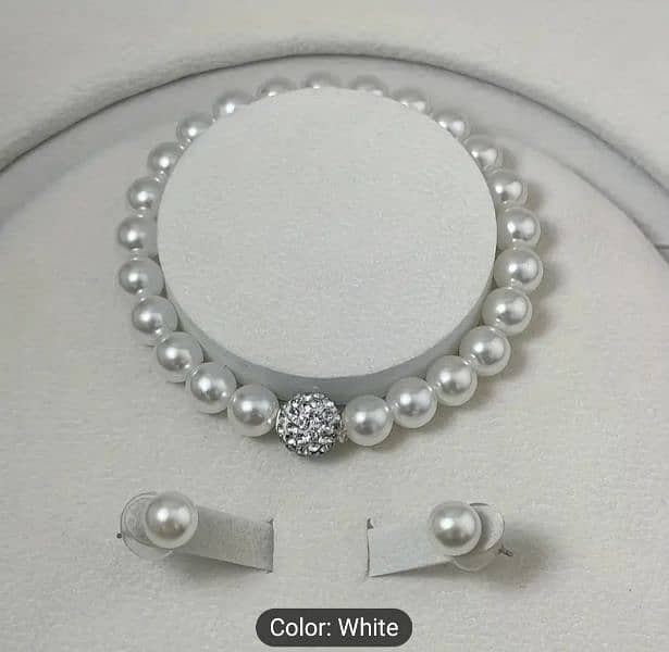 Faux Pearl Necklace, Bracelet and Earrings 4