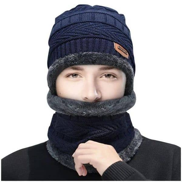 warm black acrylic beanie and Neck warmer set 0