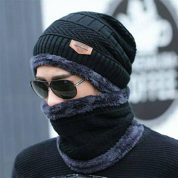 warm black acrylic beanie and Neck warmer set 1