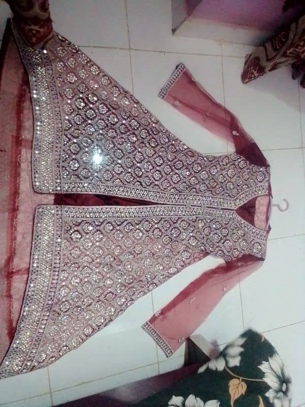 maroon full embroidery dress with net duppatta and silk traoser 0