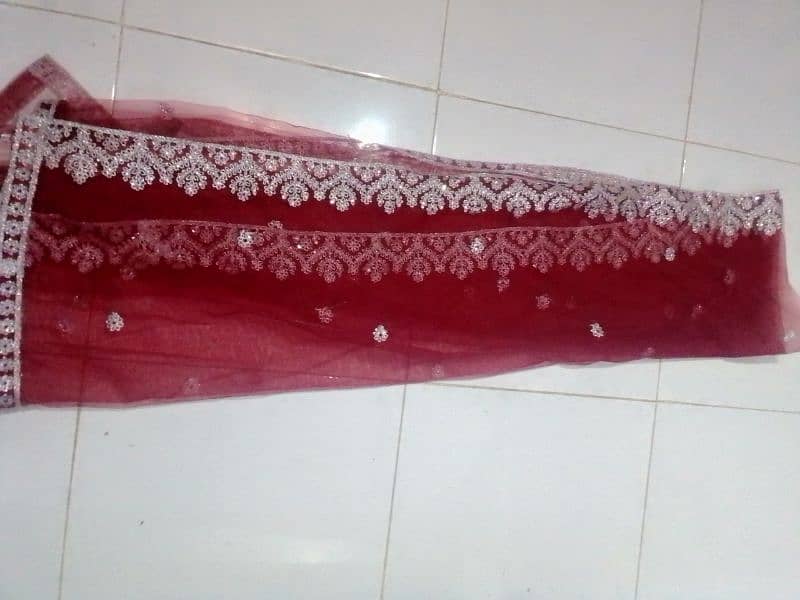 maroon full embroidery dress with net duppatta and silk traoser 2