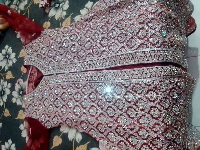 maroon full embroidery dress with net duppatta and silk traoser 3