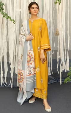 elegant mastered embroidered suit with printed dupatta