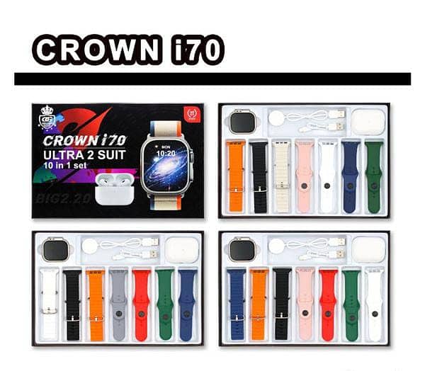 Crown I70 Ultra 2 Suit 10+1 Set Big 2.20 Smart Watch And Airpods 0