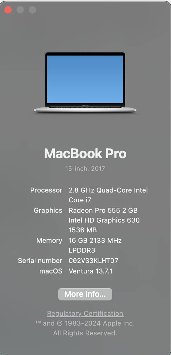 Macbook Pro 2017 16/256gb 15" 6