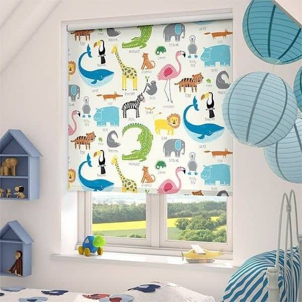 kids Room Fall ceiling, windows blinds, wooden floors, Wall paper 14