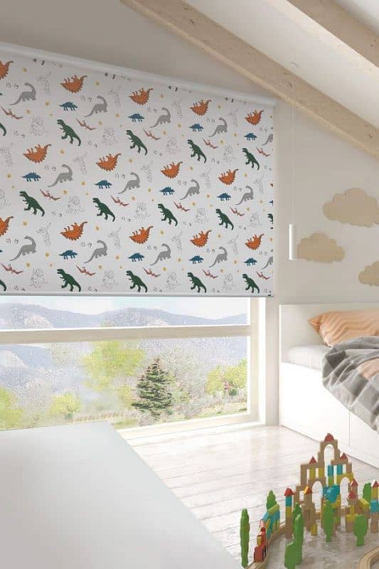 kids Room Fall ceiling, windows blinds, wooden floors, Wall paper 16