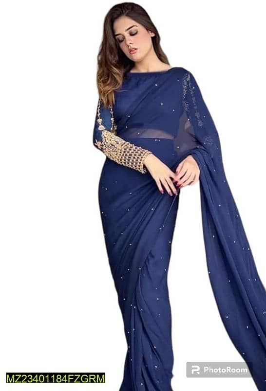 3pcs women's chiffon embroidered stitched saree 1