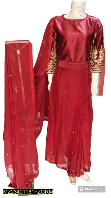 3pcs women's chiffon embroidered stitched saree 2