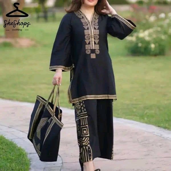 3 Pcs Women's Stitched Linen Printed Suit 1