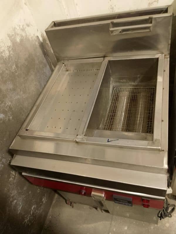 double deep fryer 16/16 litter tank with sizling pizza oven fryer gril 5