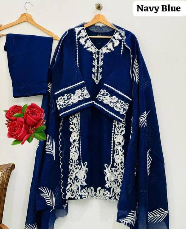 Elegant Embroidered Organza Suit Set For Women _ Blue 0