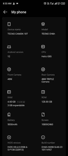 Tecno Camon 18T 7 gb ram + 128