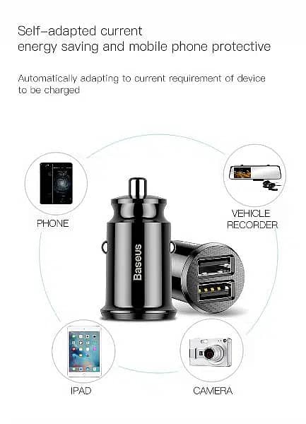 BASEUS Grain Car Charger Dual USB 3.1A MAX 1