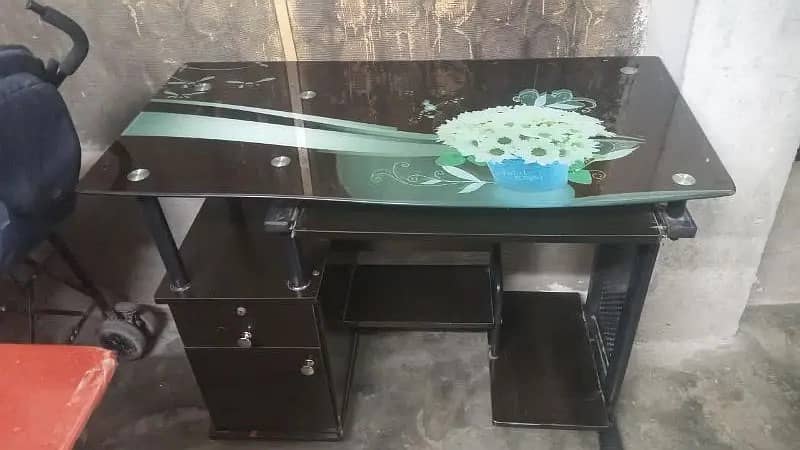 computer Table wood Glass with 2 Draws 1