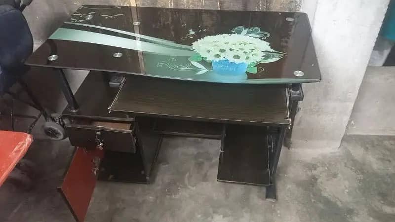 computer Table wood Glass with 2 Draws 3