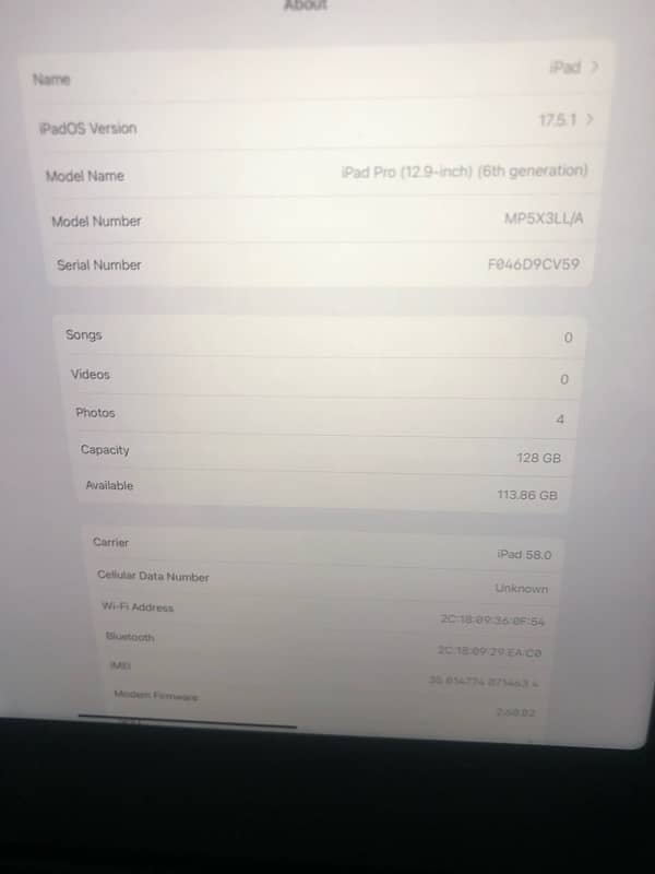 iPad Pro 6th Generation 128 gb 12.9 inch 6