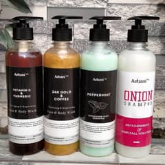 onion Shampoo, peppermint shampoo, face and body wash