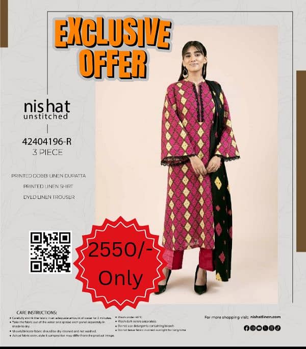 NISHAT LINEN/3PC/LADIES SUITE/UNSTITCHED/DISCOUNT PRICES 0