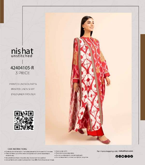 NISHAT LINEN/3PC/LADIES SUITE/UNSTITCHED/DISCOUNT PRICES 7