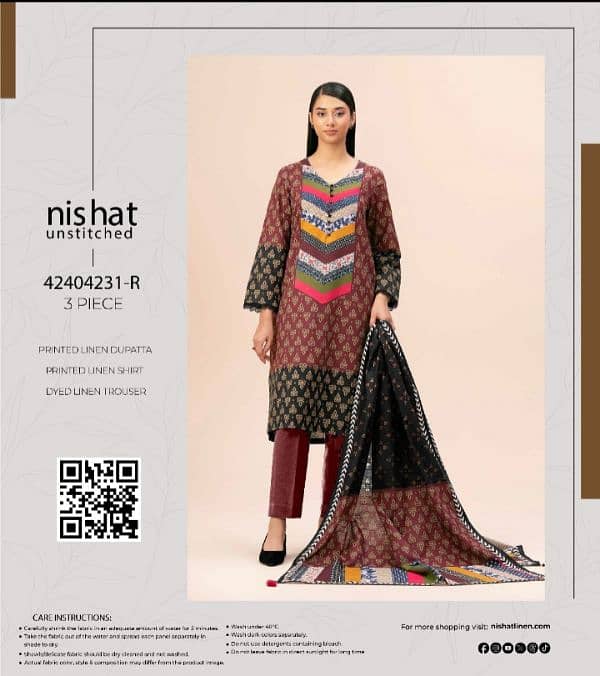 NISHAT LINEN/3PC/LADIES SUITE/UNSTITCHED/DISCOUNT PRICES 9