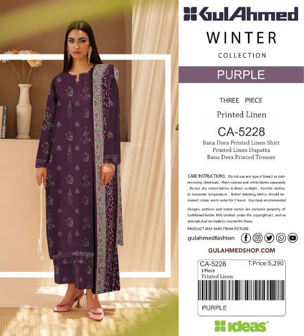 GUL AHMED/DORIA LINEN/3PC/LADIES SUIT/NEW WINTER COLLECTION 4