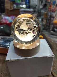 3D Crystal Ball Night Lamp with wooden Base