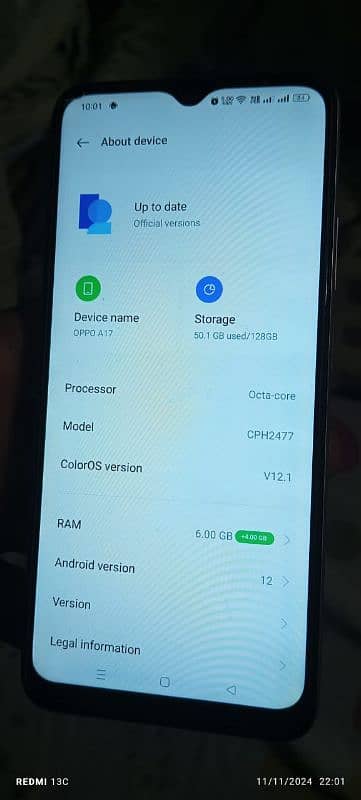 oppo a17 ram6+4 ram128 7