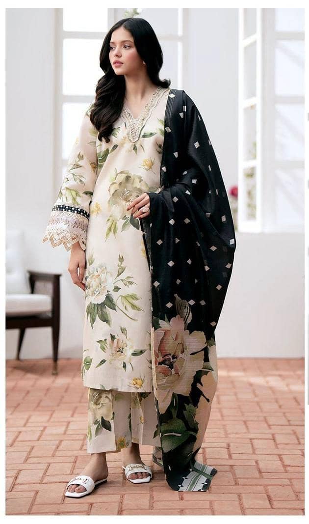 Delivery Available 2 pcs Women's Unstitch Linen Printed Suit 1