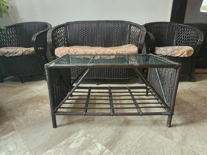 Cane 4 seater sofa set with table 5